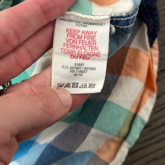 Mini Boden Boys Blue green orange Plaid Check Button Up Size 7-8y - Picture 5 of 6